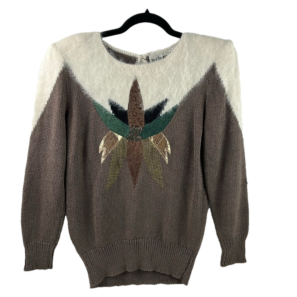 lara ferrante Women's Vintage  Rabbit Fur & Leather Sweater